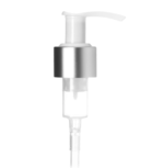 Matte Silver Collar Saddle Head Lotion Pump 24/410 with 2.5cc output and 10" dip tube. Buy direct and save!